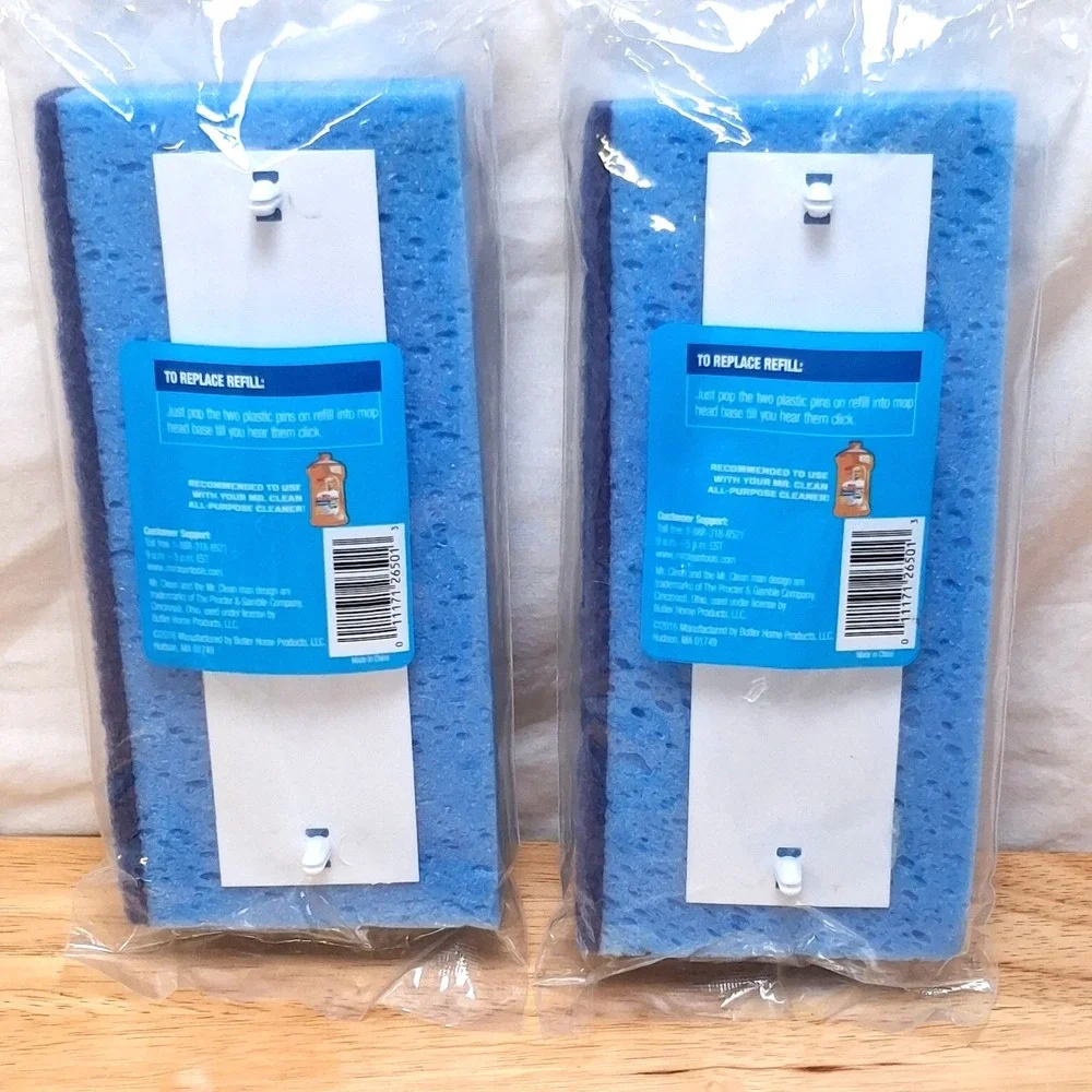 Lot of 2 Mr. Clean Blue Sponge Mop Refill Sponge with Scrubber New Replacement